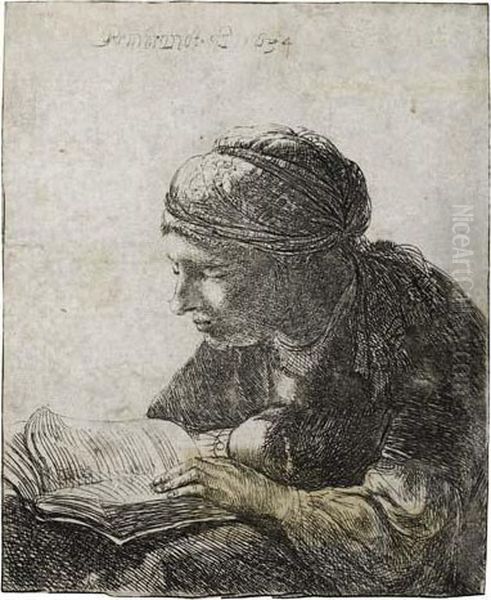 A Woman Reading Oil Painting by Harmenszoon van Rijn Rembrandt