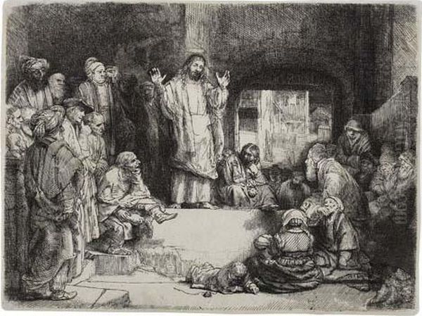 Christ Preaching (la Petite Tombe) Oil Painting by Harmenszoon van Rijn Rembrandt