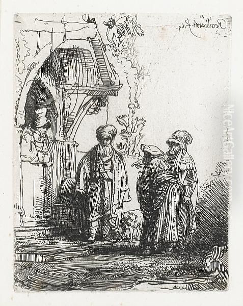 Three Oriental Figures (jacob And Laban?) Oil Painting by Harmenszoon van Rijn Rembrandt