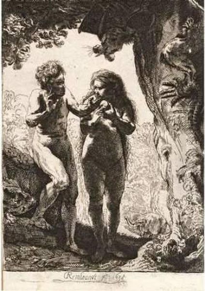 Adam Et Eve. Oil Painting by Harmenszoon van Rijn Rembrandt