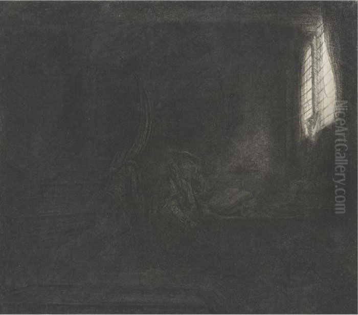 St. Jerome In A Dark Chamber (b., Holl. 105; H. 201; Bb.42-e) Oil Painting by Harmenszoon van Rijn Rembrandt