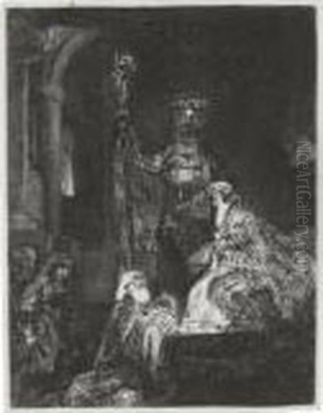The Presentation In The Temple In The Dark Manner (b., Holl. 50; H. 279; Bb. 57-1) Oil Painting by Harmenszoon van Rijn Rembrandt