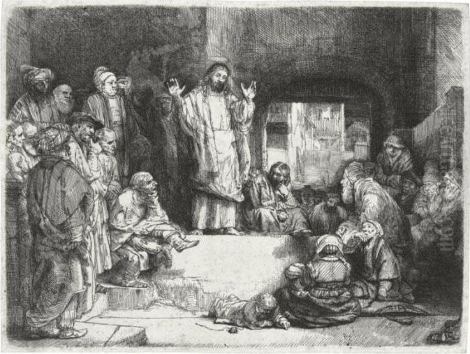 Christ Preaching: 'la Petite Tombe' ( B., Holl. 67; H. 256; Bb. 52-2) Oil Painting by Harmenszoon van Rijn Rembrandt
