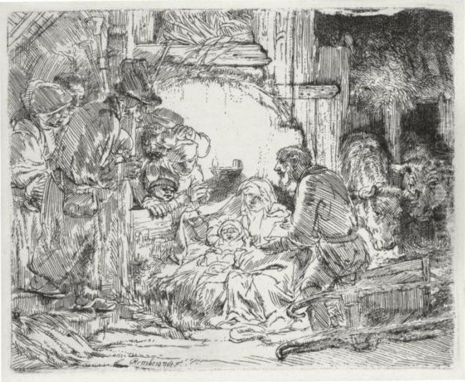 The Adoration Of The Shepherds 
With The Lamp (bartsch, Hollstein 45; Hind 273; Bjoklund &amp; 
Barnard 54-i) Oil Painting by Harmenszoon van Rijn Rembrandt