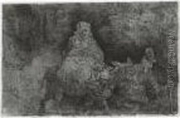 The Flight Into Egypt (b., Holl. 55; H. 276; Bb. 54-d) Oil Painting by Harmenszoon van Rijn Rembrandt