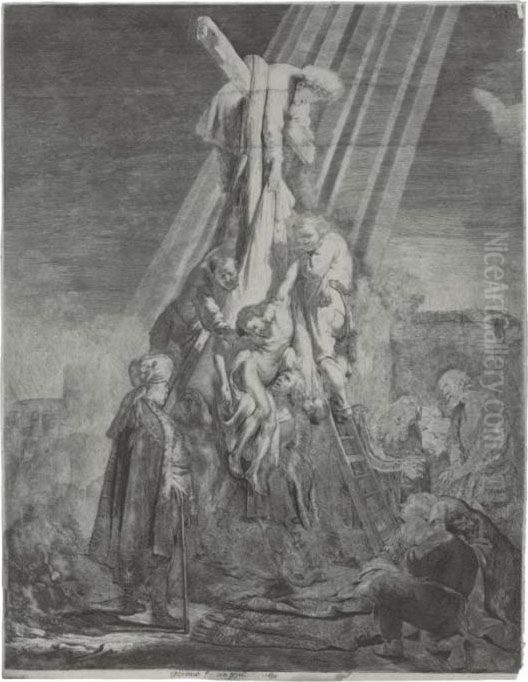 The Descent From The Cross: The Second Plate (b., Holl. 81; H. 103; Bb. 33-c) Oil Painting by Harmenszoon van Rijn Rembrandt