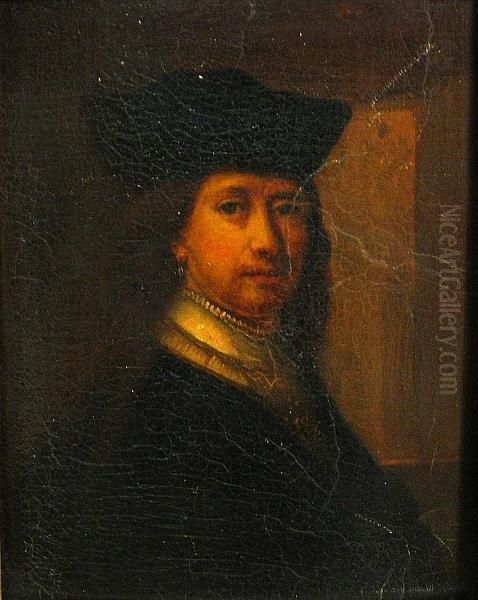 A Portrait Of A Gentleman, Half-length, Wearing A Hat Oil Painting by Harmenszoon van Rijn Rembrandt