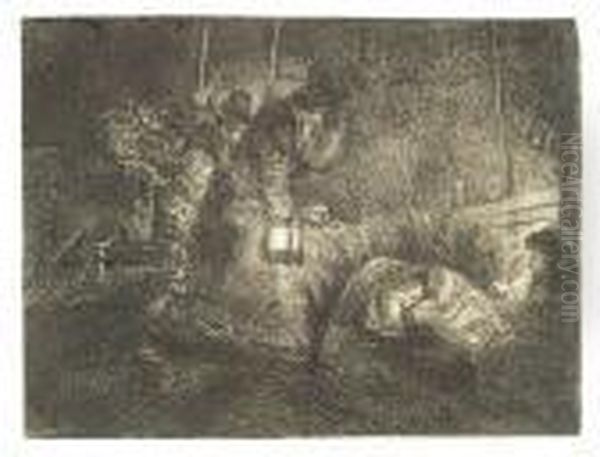 The Adoration Of The Shepherds: A Night Piece. Etching, Ca. 1652. State Viii Oil Painting by Harmenszoon van Rijn Rembrandt