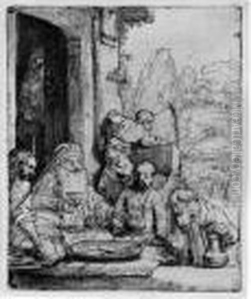 Abraham, Die Engel Bewirtend Oil Painting by Harmenszoon van Rijn Rembrandt