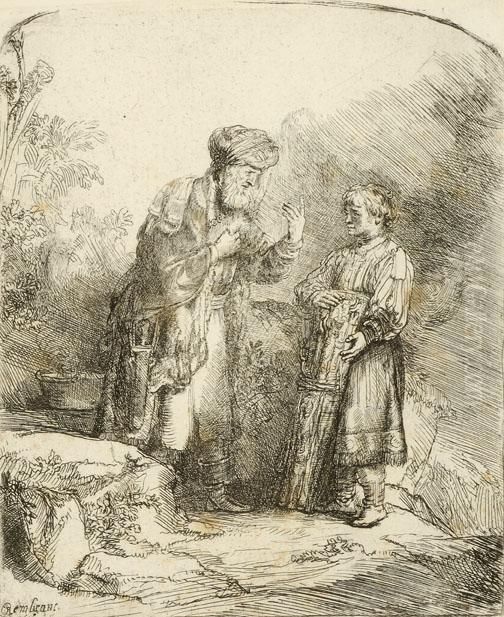 Abraham And Izak Oil Painting by Harmenszoon van Rijn Rembrandt