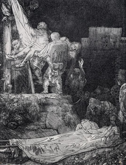 The Descent From The Cross: By Torchlight Oil Painting by Harmenszoon van Rijn Rembrandt