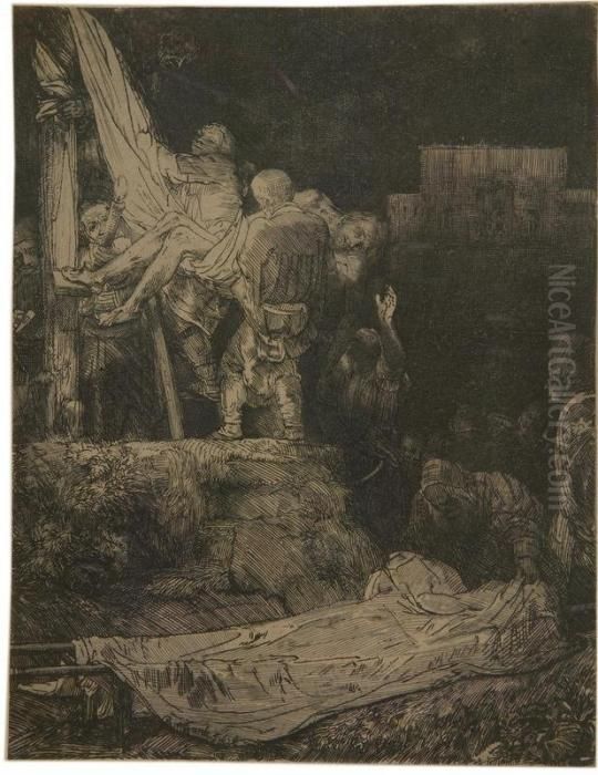 Die Kreuzabnahme Bei Fackelschein. Oil Painting by Harmenszoon van Rijn Rembrandt