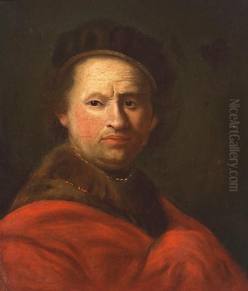 A Self Portrait Oil Painting by Harmenszoon van Rijn Rembrandt