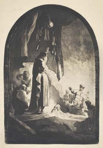 The Raising Of Lazarus: The Larger Plate Oil Painting by Harmenszoon van Rijn Rembrandt