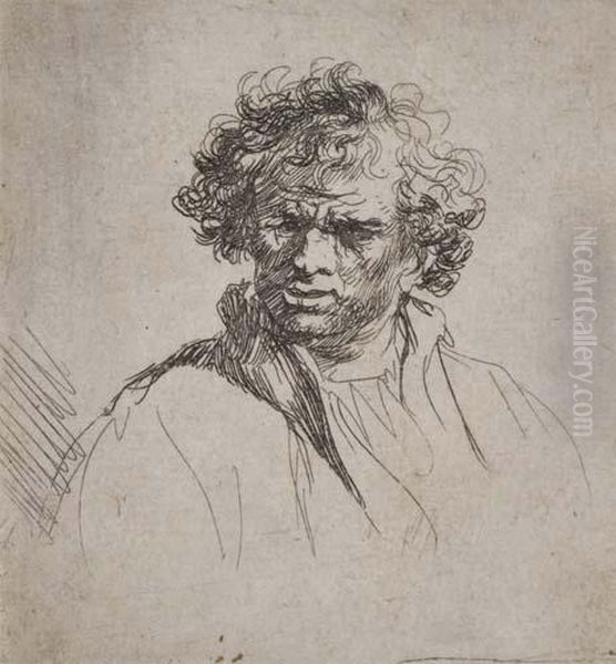 Curly-headed Man With A Wry Mouth Oil Painting by Harmenszoon van Rijn Rembrandt