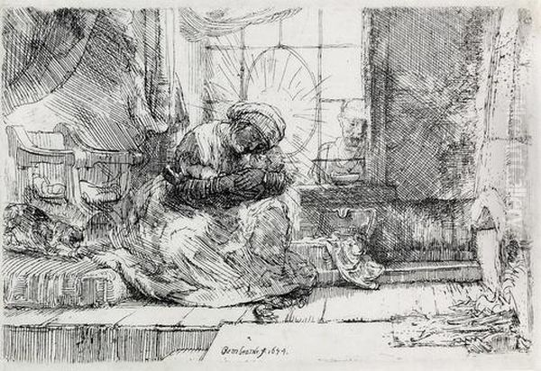 Die Heilige Familie Mit Der Katze. Oil Painting by Harmenszoon van Rijn Rembrandt