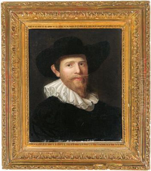 Ritratto Di Un Signore In Abito Nero Con Cappello E Collare Oil Painting by Harmenszoon van Rijn Rembrandt