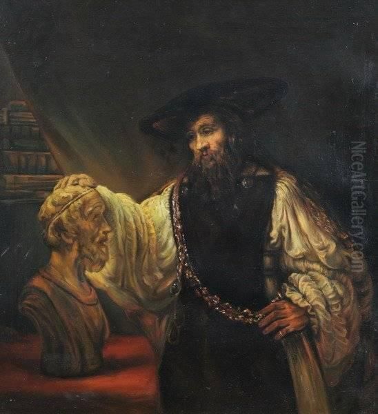 Aristotle Contemplating A Bust Of Homer Oil Painting by Harmenszoon van Rijn Rembrandt