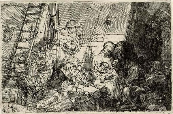 The Circumcision In The Stable (b., Holl. 47; H. 274) Oil Painting by Harmenszoon van Rijn Rembrandt