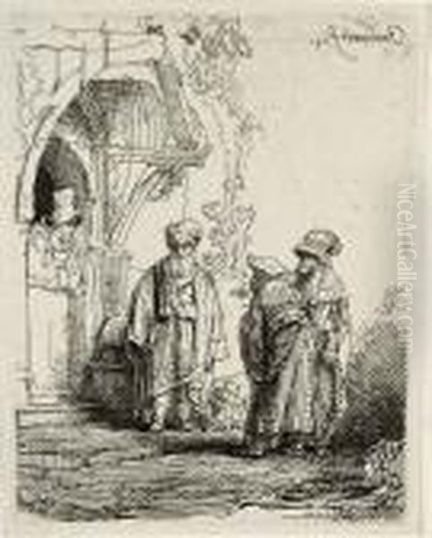 Three Oriental Figures (jacob And Laban?) (b., Holl. 118; H. 183) Oil Painting by Harmenszoon van Rijn Rembrandt
