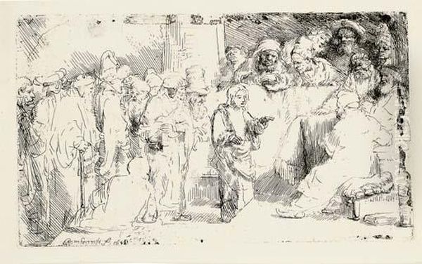 Christ Disputing With The Doctors: A Sketch (bartsch, Hollstein 65; Hind 257) Oil Painting by Harmenszoon van Rijn Rembrandt