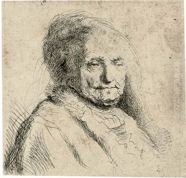 The Artist's Mother, Head And Bust: Three Quarters Right Oil Painting by Harmenszoon van Rijn Rembrandt