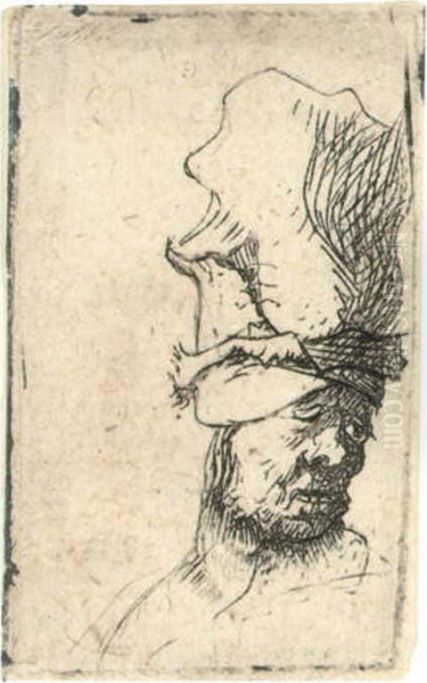 Head Of A Man In A High Cap Oil Painting by Harmenszoon van Rijn Rembrandt