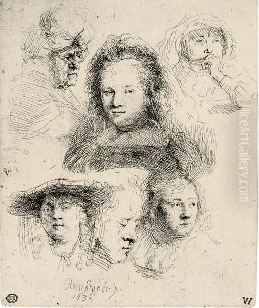 Sheet Of Studies Oil Painting by Harmenszoon van Rijn Rembrandt