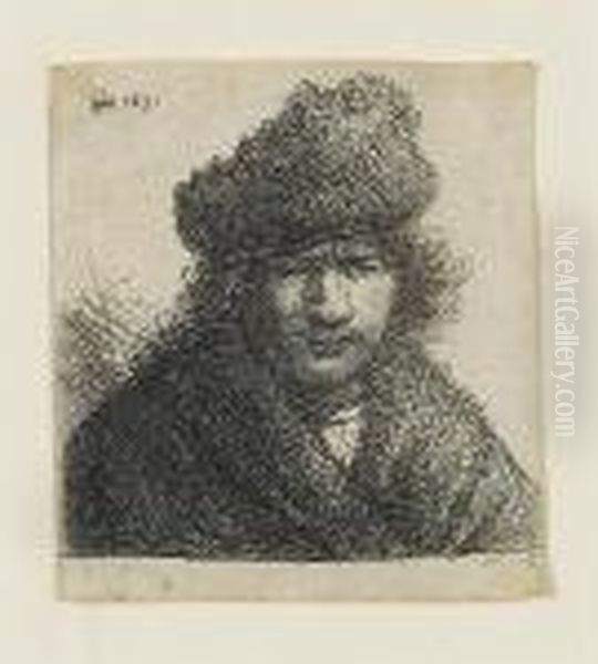 Self Portrait In A Slant Fur Cap, Bust (bartsch 14) Oil Painting by Harmenszoon van Rijn Rembrandt