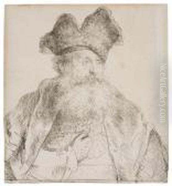 Old Man With A Divided Fur Cap Oil Painting by Harmenszoon van Rijn Rembrandt