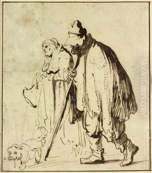 A Vagrant Couple With A Dog Oil Painting by Harmenszoon van Rijn Rembrandt