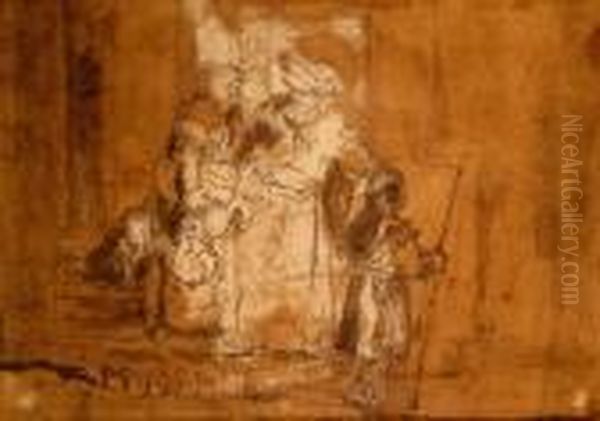 Abraham, Agar Et Ismael (?) Oil Painting by Harmenszoon van Rijn Rembrandt