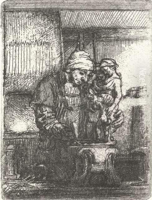 The Goldsmith. Etching Oil Painting by Harmenszoon van Rijn Rembrandt