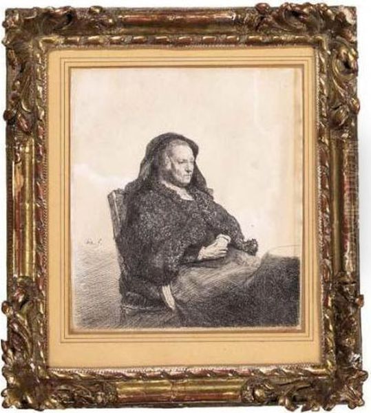 The Artist's Mother Seated At A Table, Looking Right: Three Quarter Length (b.343/ii) Oil Painting by Harmenszoon van Rijn Rembrandt