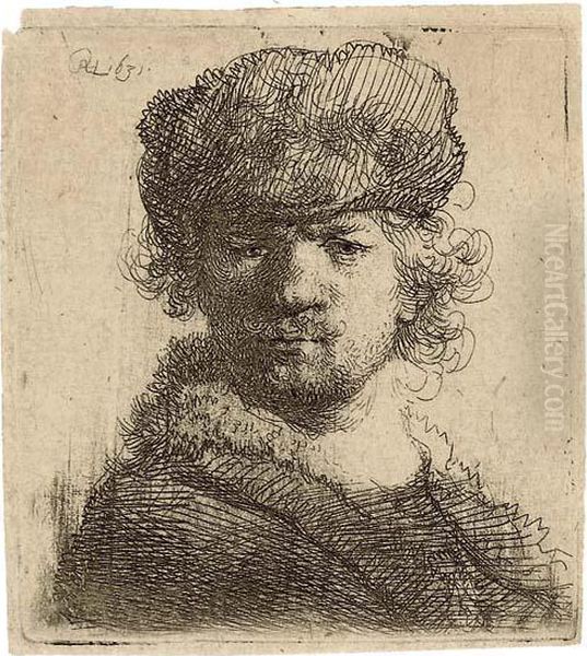 Self-portrait In A Heavy Fur Cap: Bust Oil Painting by Harmenszoon van Rijn Rembrandt