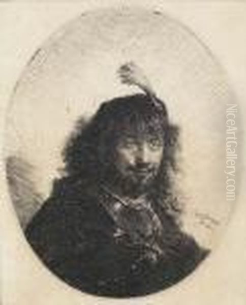 Self-portrait With Plumed Cap And Lowered Sabre Oil Painting by Harmenszoon van Rijn Rembrandt