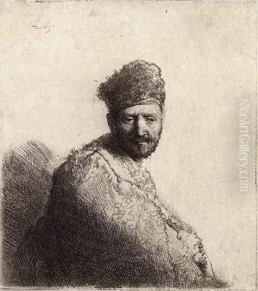 A Bearded Man, In A Furred Oriental Cap And Robe: The Artist's Father Oil Painting by Harmenszoon van Rijn Rembrandt