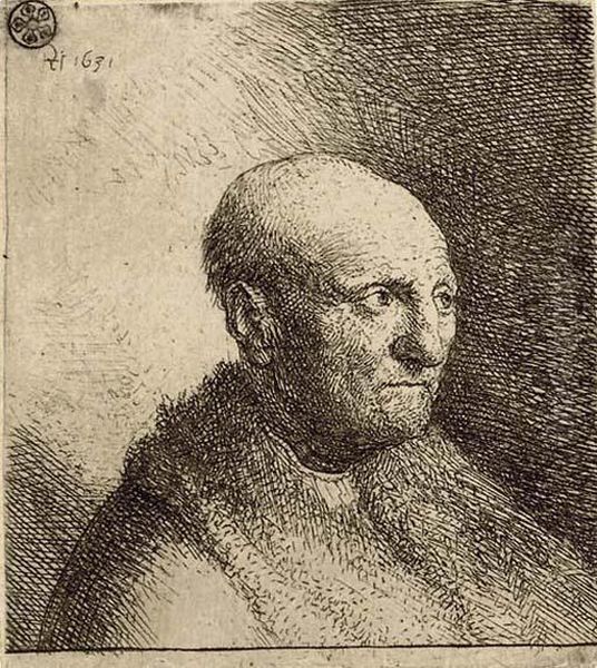 Bald Man In A Fur Cloak: Bust Oil Painting by Harmenszoon van Rijn Rembrandt