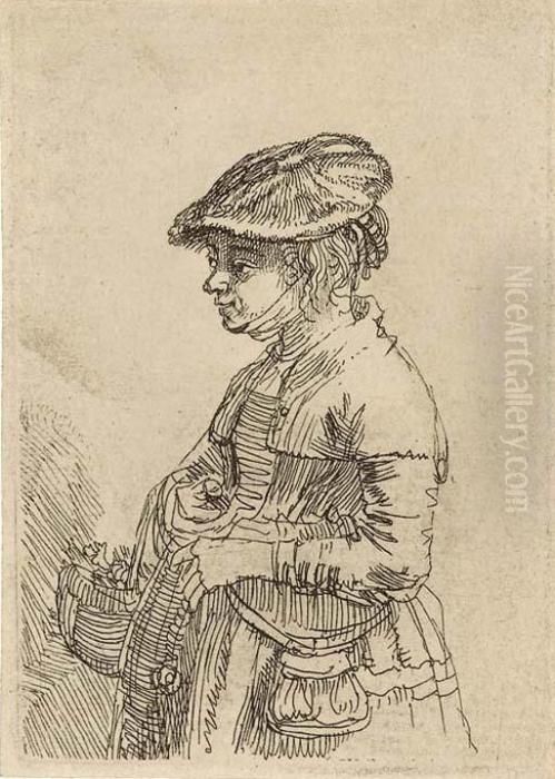 A Girl With A Basket Oil Painting by Harmenszoon van Rijn Rembrandt