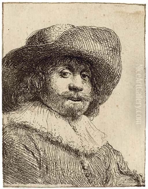 A Man In A Broad-brimmed Hat Oil Painting by Harmenszoon van Rijn Rembrandt