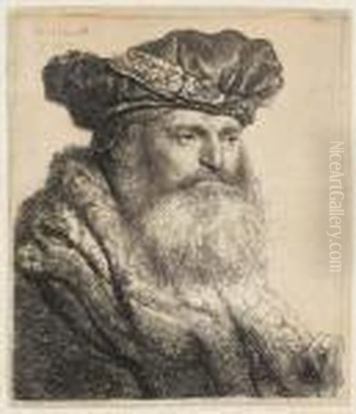A Bearded Man In A Velvet Cap With A Jewel Clasp Oil Painting by Harmenszoon van Rijn Rembrandt