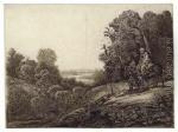 The Flight Into Egypt: Altered From Seghers Oil Painting by Harmenszoon van Rijn Rembrandt