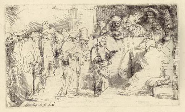 Christ Disputing With The Doctors: A Sketch Oil Painting by Harmenszoon van Rijn Rembrandt