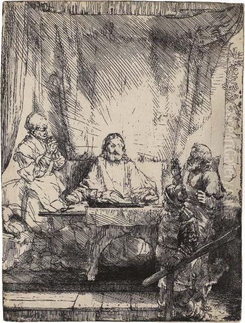 Christ At Emmaus: Larger Plate Oil Painting by Harmenszoon van Rijn Rembrandt
