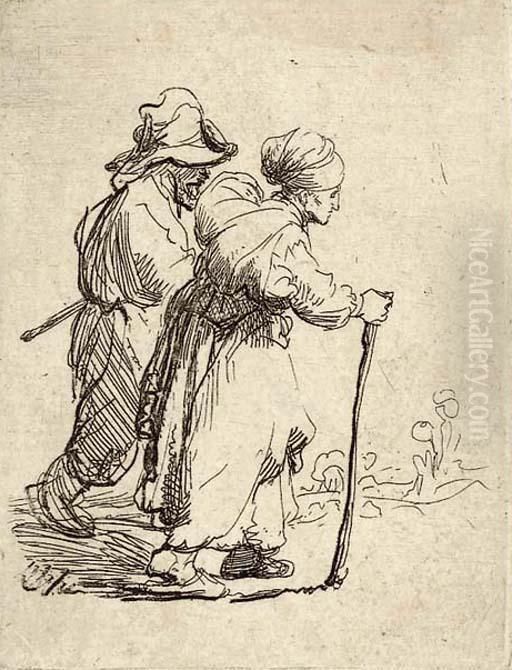 Two Tramps; A Man And A Woman Oil Painting by Harmenszoon van Rijn Rembrandt