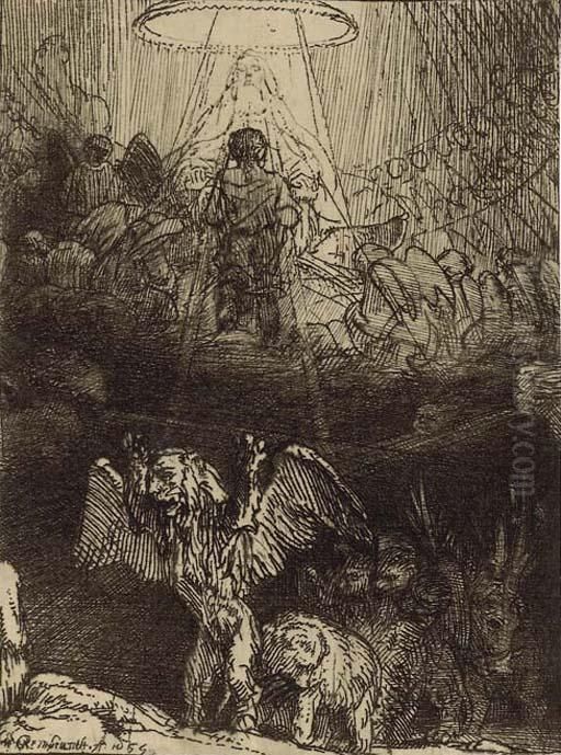 Daniel's Vision Of The Four Beasts, From: Four Illustrations To A Spanish Book Oil Painting by Harmenszoon van Rijn Rembrandt