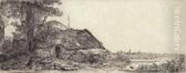 Landscape With A Cottage And A Large Tree Oil Painting by Harmenszoon van Rijn Rembrandt