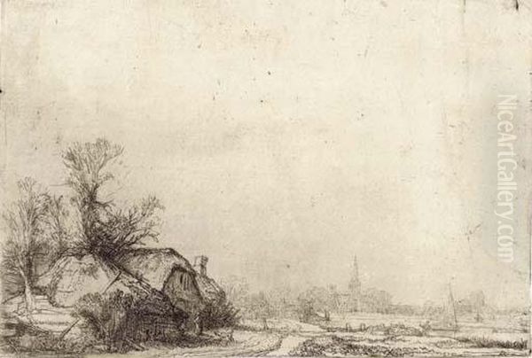 Cottage Beside A Canal: A View Of Diemen Oil Painting by Harmenszoon van Rijn Rembrandt