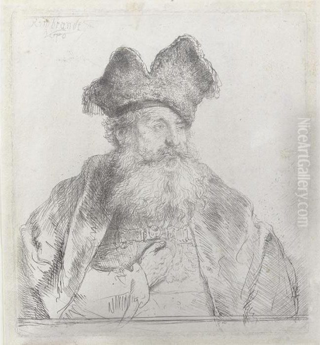 Old Man With A Divided Fur Cap Oil Painting by Harmenszoon van Rijn Rembrandt