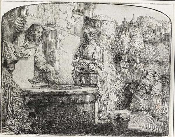 Christus Und Die Samariterin, In Querformat. Oil Painting by Harmenszoon van Rijn Rembrandt